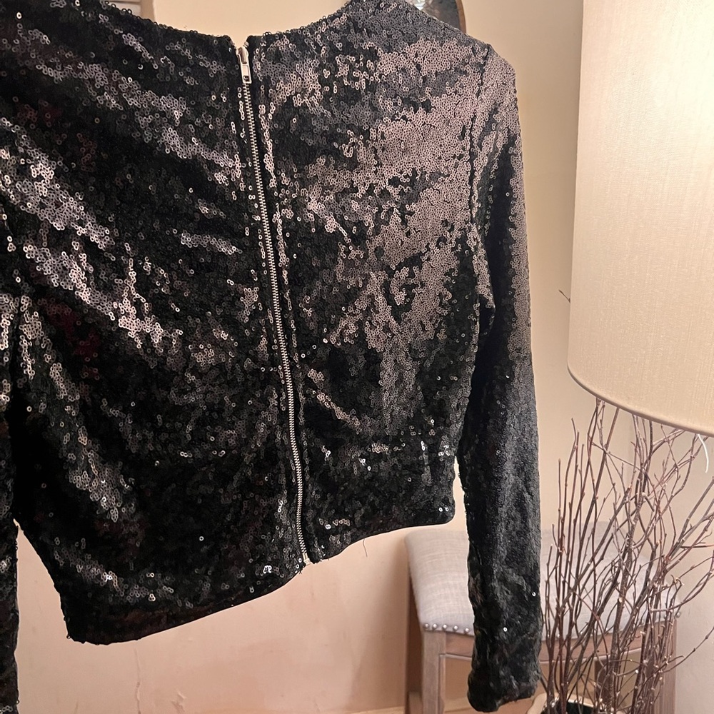 Black Sequin Long Sleeve Top